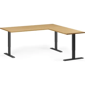 Psací stůl B2B Partner Rohový výškově nastavitelný stůl, 180x180 cm, 3 motory, L/P, černá podnož, buk
