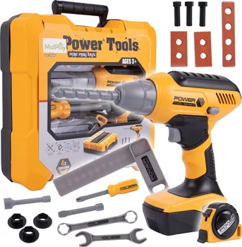 Dětská dílna Sada dětského nářadí Power Tools s vrtačkou na baterie v kufříku 20 ks žlutá