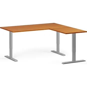 Psací stůl B2B Partner Rohový výškově nastavitelný stůl, 160x160 cm, 3 motory, L/P, šedá podnož, třešeň