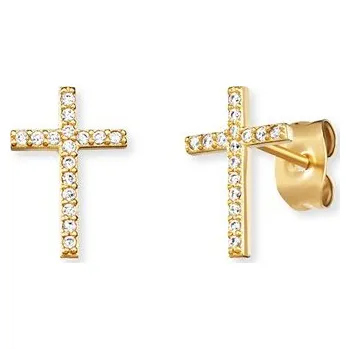 Náušnice Zlacené náušnice ENGELSRUFER Křížek se zirkony ERE-LILCROSS-ZI-STG