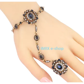 Náramek Orientální Bollywood náramek s prstýnkem ASIRA modrý