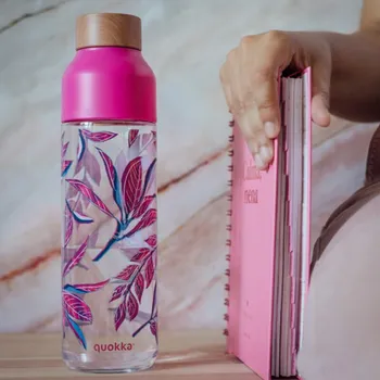 Láhev Quokka Plastová láhev Ice Offset Botanical 840 ml 26x7 růžová