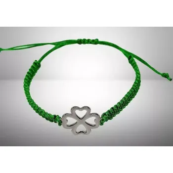 Náramek Provázkový náramek se čtyřlístkem z chirurgické oceli – talisman štěstí