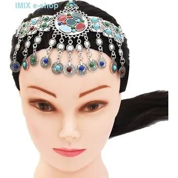 Čelenka Tribal kovová čelenka s barevnými plochými kameny