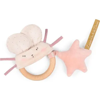 MOULIN ROTY Chrastítko s dřevěným kroužkem Moulin Roty Pink mouse