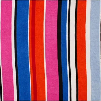 Satén 22685, růžové, červené a modré svislé pruhy, š.140