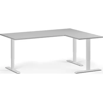 B2B Partner Rohový výškově nastavitelný stůl, 180x140 cm, 3 motory, L/P, bílá podnož, šedá