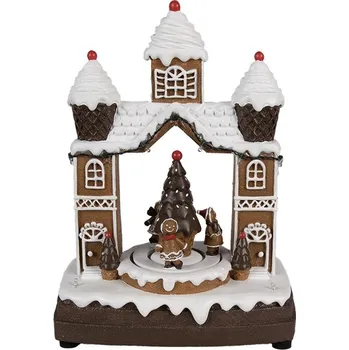 Vánoce Hnědá svítící a hrající perníková chaloupka Gingerbread House - 20*11*27 cm