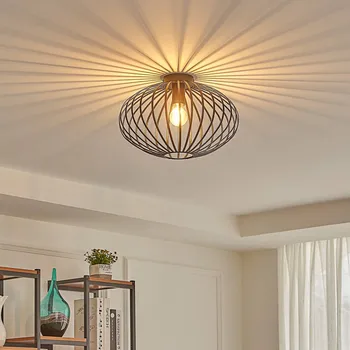 Stropní svítidlo Lindby Maivi, černé, 40 cm, železo, klec - Ø stříšky 10 cm černá 1 x 15 W LED - Doprava zdarma