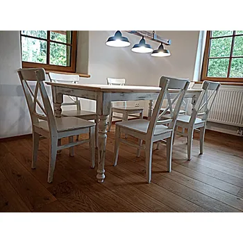 Jídelní stůl Stará Krása – Ruční výroba Bílé jídelní stoly z masivu 76x140x70 4xžidle