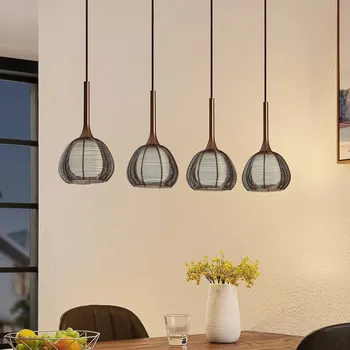 Lucande Tetira závěsné světlo, 4, podlouhlé, hnědá - stropní držák - délka 82 cm, šířka 6 cm, výška 2,5 cm; stínidlo - průměr 16,5 cm, výška 30,5 cm hnědá, bílá 4 x 40 W - Doprava zdarma