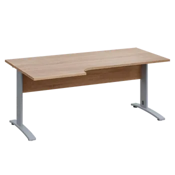 Psací stůl LKR 28 - 186 stůl kancelářský, rohový, levý, kovová podnož stříbrná, deska 25 mm, široký 1800 mm, dub bardolino