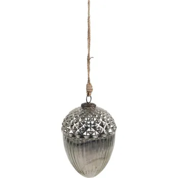 Vánoční ozdoba Stříbrná skleněná vánoční ozdoba ve tvaru žaludu L - Ø 10*15 cm