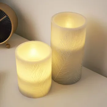 led svíčka Pauleen Cosy Feather Candle LED svíčka sada 2 ks - Výška malé svíčky 10 cm světle šedá, bílá 2 x 0,2 W LED