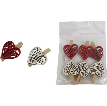 Vánoční dekorace Klip srdce, 6 ks D6031 - 3,5 × 4,8 × 1,8 cm