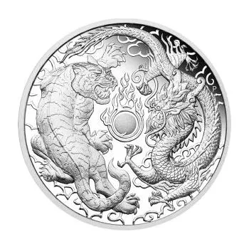 1 unce stříbrná mince Austrálie drak & tygr 2019 - leštěná deska