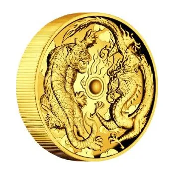 2 unce zlatá mince Austrálie drak & tygr 2018 - High Relief - leštěná deska