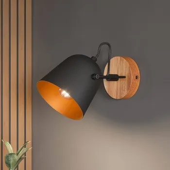 Lampička Lindby Adalin nástěnné světlo, černá - nástěnný držák - Ø 10 cm, hloubka 2,5 cm černá, zlatá, tmavé dřevo 1 x 40 W - Doprava zdarma