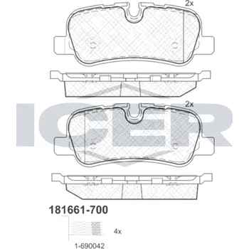 Brzdová destička Sada brzdových destiček, kotoučová brzda ICER 181661-700