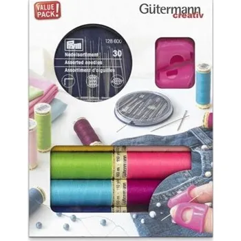 Sada šicích nití PES Gütermann (8x100m) + ruční jehly Prym a náprstky