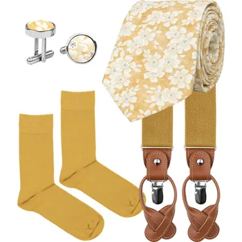 Kravata Bubibubi Žlutá sada Solana s kravatou a kšandami velikost ponožek 43-46