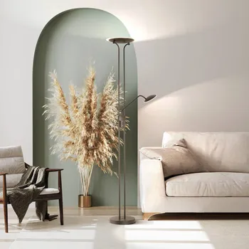 Lampička FISCHER & HONSEL LED stojací lampa Tallri, černá, 180 cm, 2 světla, kov, CCT - Ø skla reflektoru 35 cm pískově černá, satinovaná, čirá LED 35 W celkem + LED 7,5 W celkem - Doprava zdarma