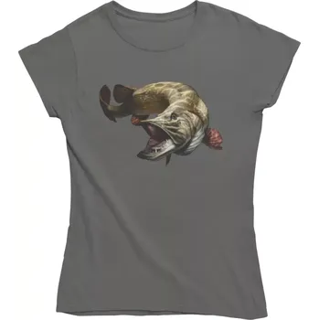 Dámské rybářské tričko se štikou šedé