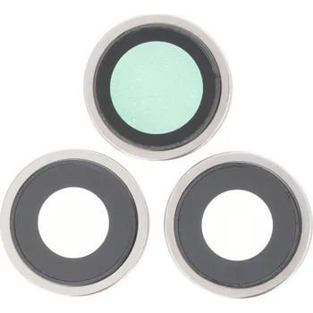 Čočka zadní kamery s rámečkem pro iPhone 15 Pro Max ORI - Bílá Titanová - 3ks v sadě