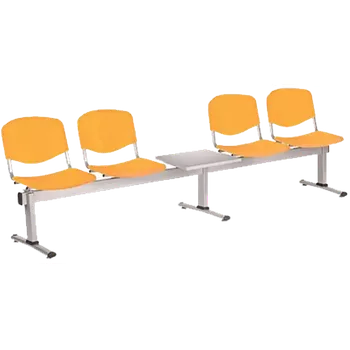 VINCENZA - 5 S, plastová lavice do čekárny, 4-sedák, stolek, meruňková, kostra stříbrná