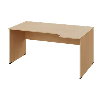 Psací stůl ERL 28 - 164 stůl kancelářský, rohový, pravý, dřevěná podnož, deska 25 mm, široký 1600 mm, bříza světlá