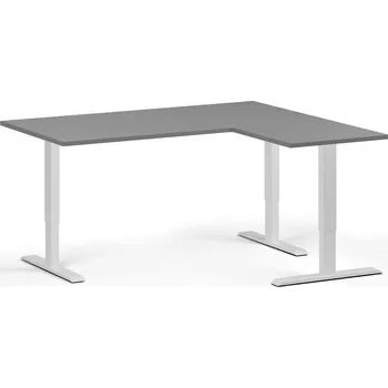 B2B Partner Rohový výškově nastavitelný stůl, 160x140 cm, 3 motory, L/P, bílá podnož, grafit