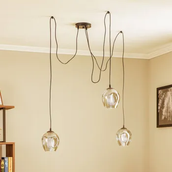 EMIBIG LIGHTING Závěsné světlo Starla, sklo grafitové, 3 žárovky, decentralizované - Skleněný stínidlo - Ø 14 cm, výška 17 cm černá, grafitová 3 x 15 W - Doprava zdarma