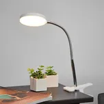 Stolní lampa Lindby LED s klipem Milow, bílá, kov, výška 36 cm - Upínací základna - šířka 7,5 cm, délka 11,5 cm; Ø světelné hlavy 10 cm bílá, chrom 1 x 4,8 W LED