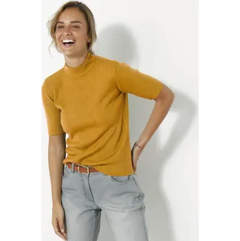 Dámský svetr Žebrovaný pulovr s krátkými rukávy a stojáčkem kari 38/40