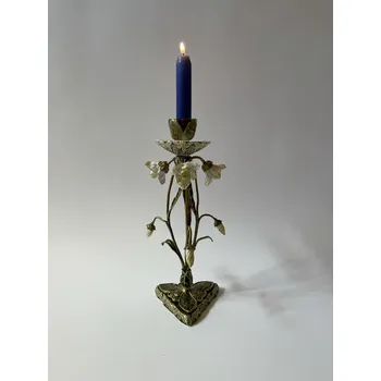 Svícen SECESNÍ SVÍCEN PORCELÁN MOSAZ - JEDNOPLAMENNÝ