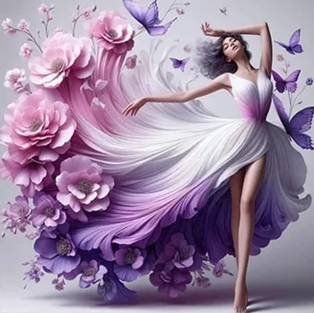 Puzzle Diamantové malování s kulatými diamanty - Barevná baletka, 20 x 20