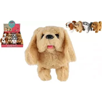 plyšák Teddies Pes chodící štěkající plyš/plast 18cm na baterie 4 druhy 8ks v boxu