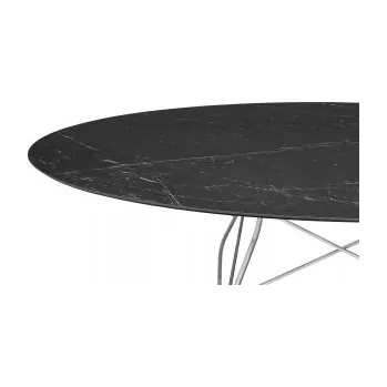 Jídelní stůl Glossy Marble finish ovál chromová černá mramor