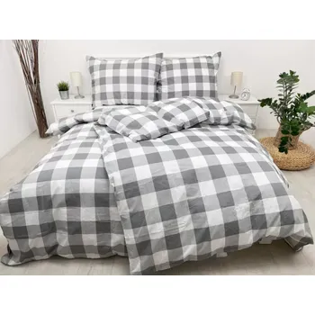 Povlečení PRODLOUŽENÉ BAVLNĚNÉ POVLEČENÍ 70x90/140x220cm - KÁRO ŠEDÉ