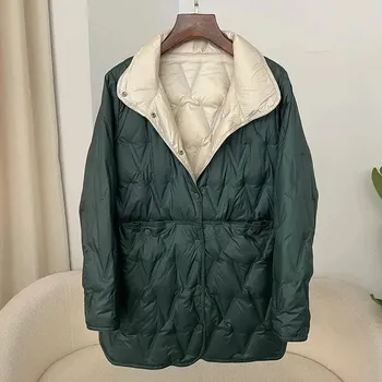 Dámská parka Midi prošívaná péřovka zimní bunda Barva: Zelená, Velikost: 3XL