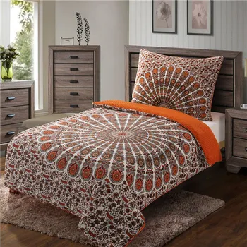 Povlečení Microdream-flanel PREMIUM MANDALA CIHLOVÁ 140 x 200, 70 x 90 cm zipový uzávěr