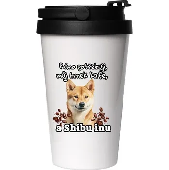 Cestovní nerezový hrnek s potiskem Kafe shiba inu