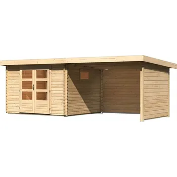 Zahradní stavba KARIBU HOLZTECHNIK dřevěný domek KARIBU TRITTAU 3 + přístavek 330 cm včetně zadní a boční stěny (10048) natur LG4173