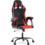 Herní křeslo, červená a černá ekokůže, houpací mech., opěrák 135°