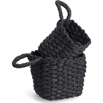 Úložný box KOŠÍK S UCHEM pletený černý sada 2 ks