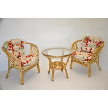 Sedací souprava Axin Trading s.r.o. Ratanová sedací souprava Bahama malá medová polstry motiv vlčí máky