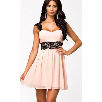 Dámské šaty LM moda Jemné růžové šaty s výraznou krajkou 0700 Velikost: L / 40 / 08 / 12