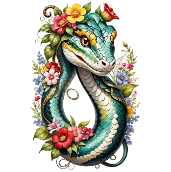 Nášivka NAŽEHLOVAČKA - Had s květy