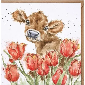 Party dekorace Přání 15 x 15 cm "Bessie" Wrendale Designs - kravička v tulipánech