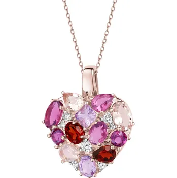 Přívěsek Přívěsek z růžového zlata s diamanty a ozdobnými kameny - srdce - ryzost 585 - 189.375
